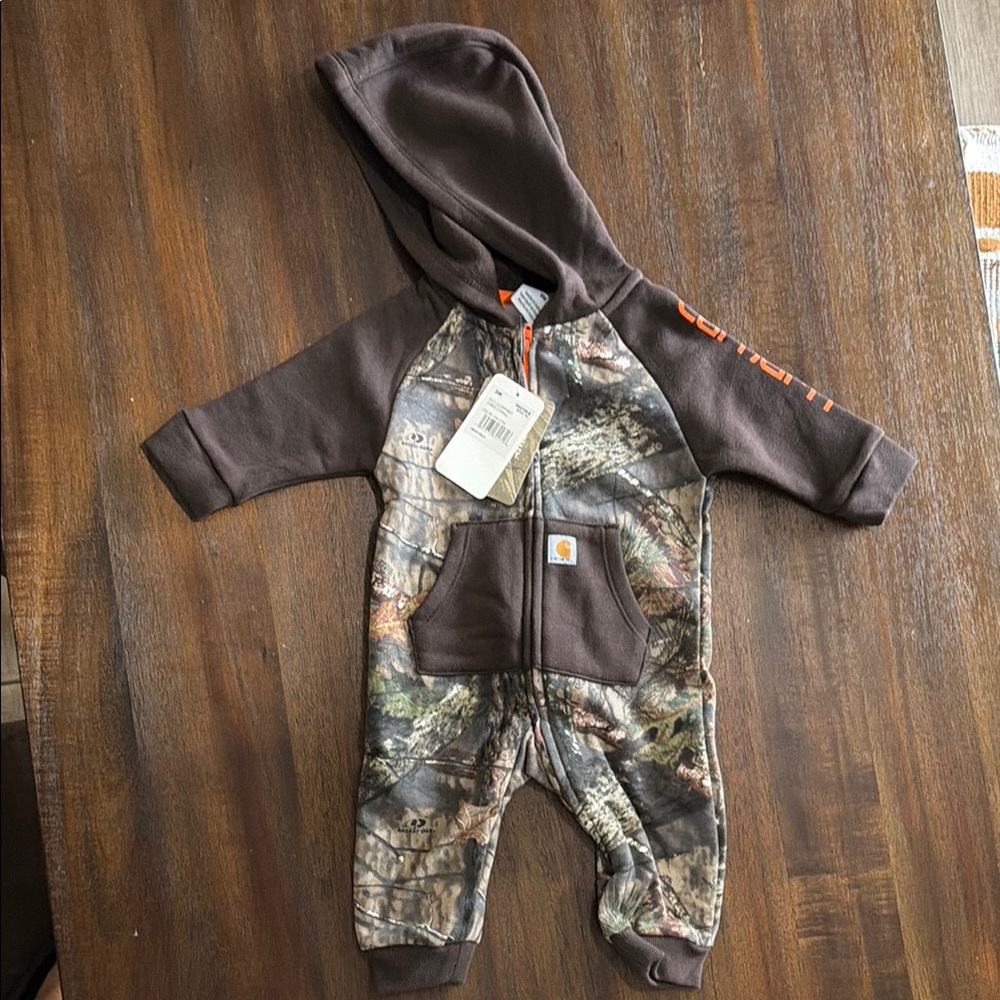 Carhartt Brown and Camouflage Baby One-Piece Hooded Coverall